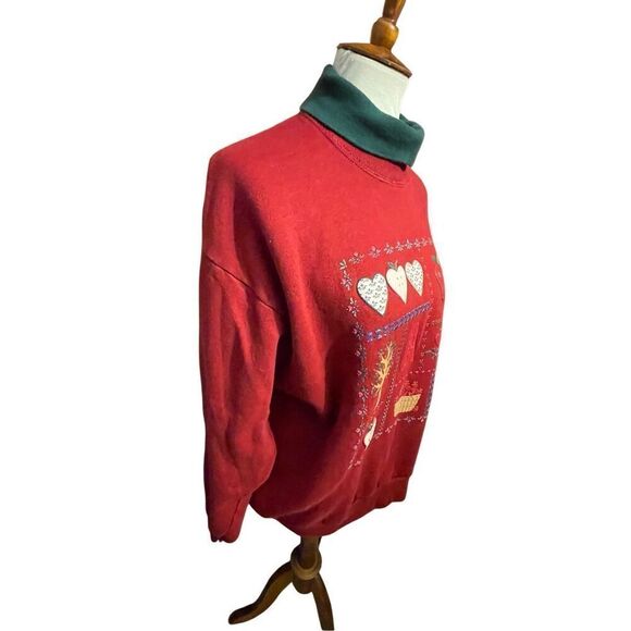 Gopher Sport Vintage 80’s/90’s Country Farm Style Red With Green Turtleneck Pull - Picture 4 of 12